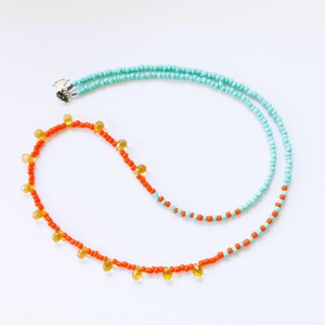 Long Necklace for Women Beaded, Long Beaded Necklace, Colorful Necklace blue, Boho Necklace Hippie, Dainty Seed Bead Necklace, Summer Beaded