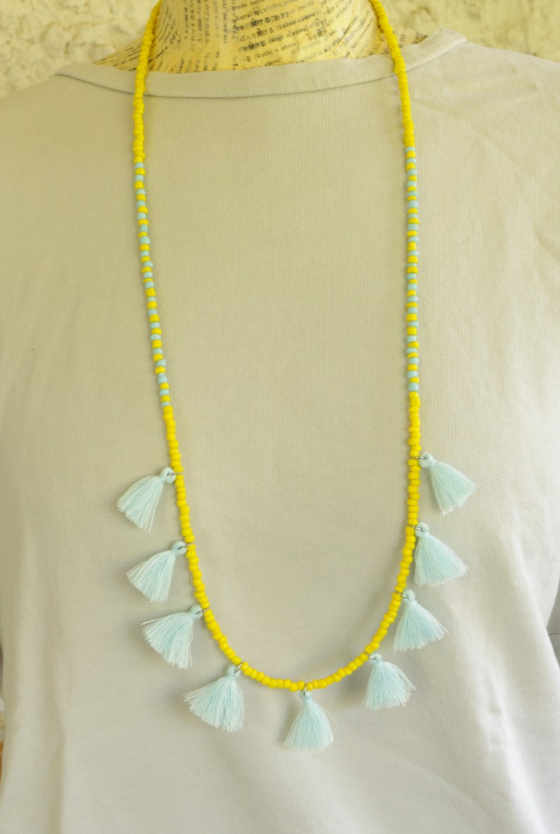 Beaded Tassel Necklace for women, Long Beaded Necklace, Colorful Necklace, Boho Necklace Hippie, Long Tassel Necklace, Long Fringe Necklace image 4