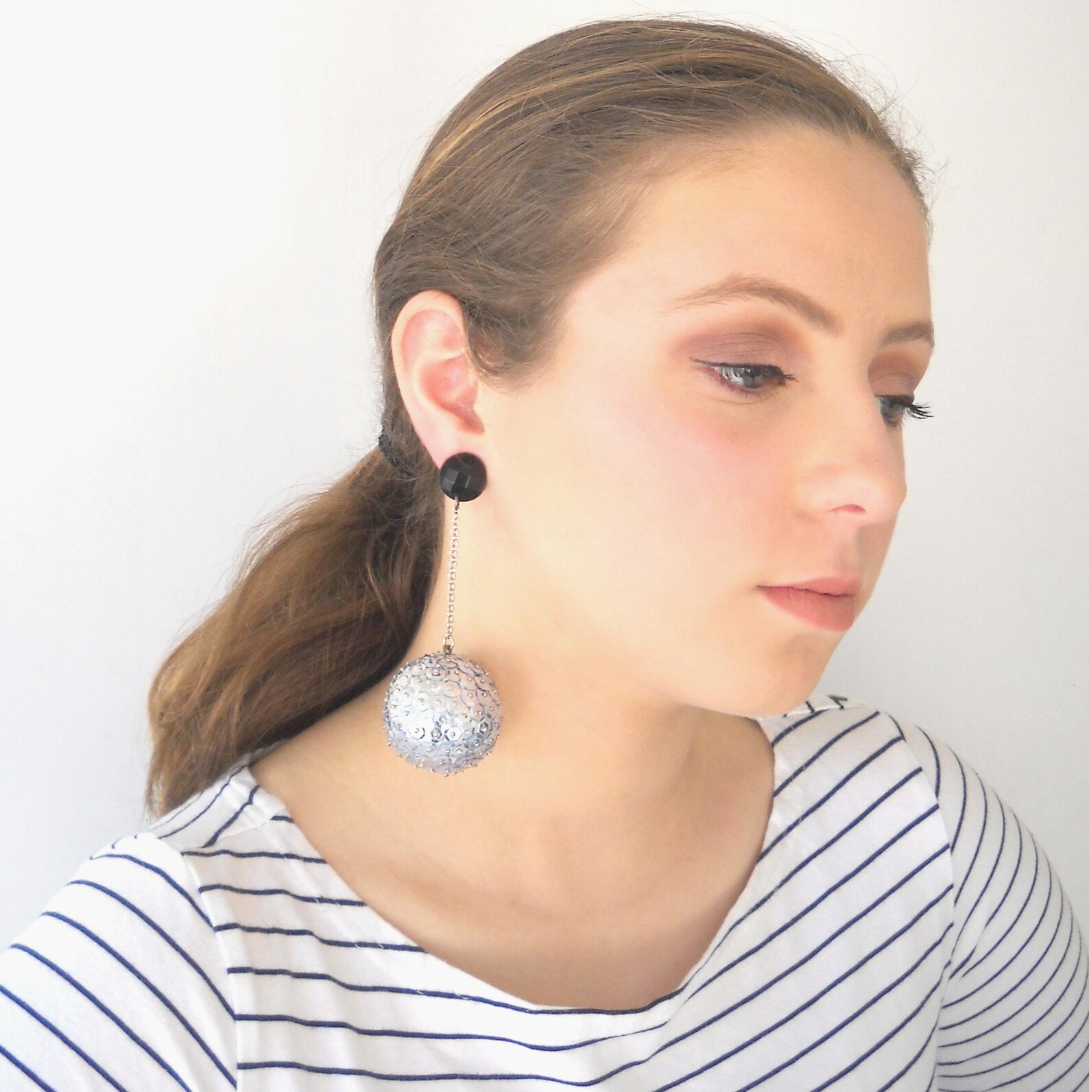 Disco Ball Earrings, Party Earrings Long, Ball Earrings Drop, Big Orb