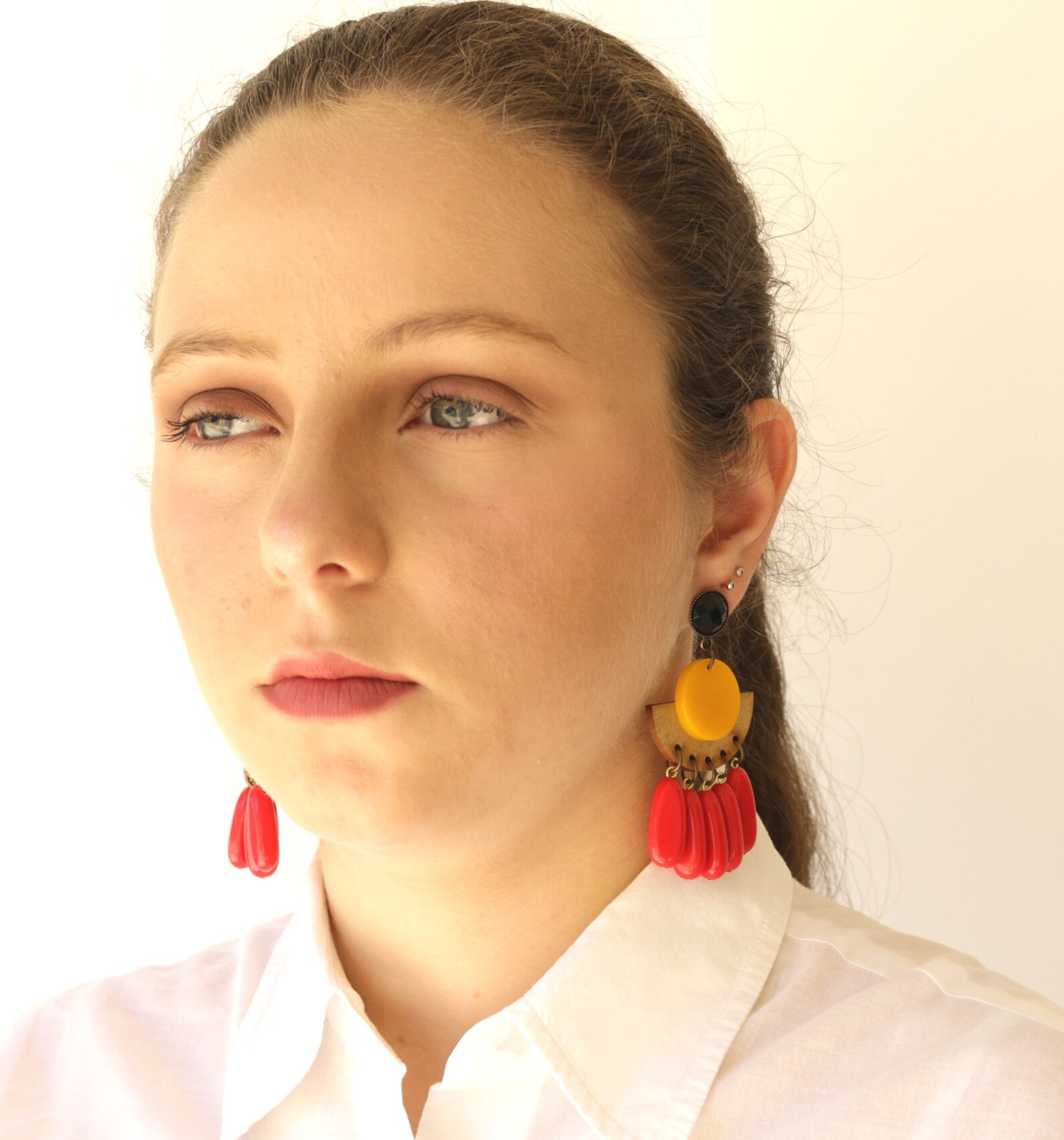 Statement Earrings Beaded, Geometric Earrings Yellow, Modern Earrings, Long Earrings Bold, Drop