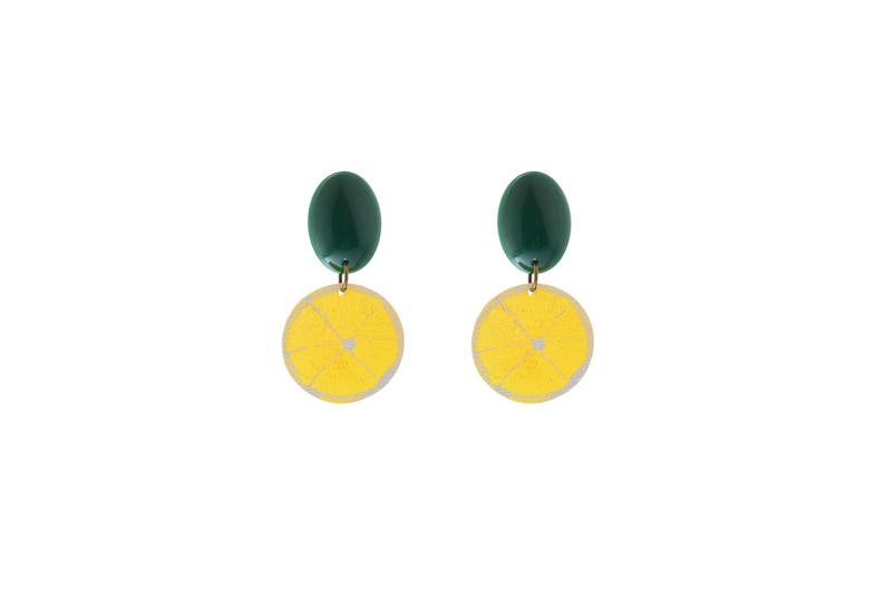 Lemon earrings, Fruit Earrings, Statement Earrings Yellow, Tropical Fruit jewelry, Trendy summer Accessories, Drop Earrings, Whimsical image 5