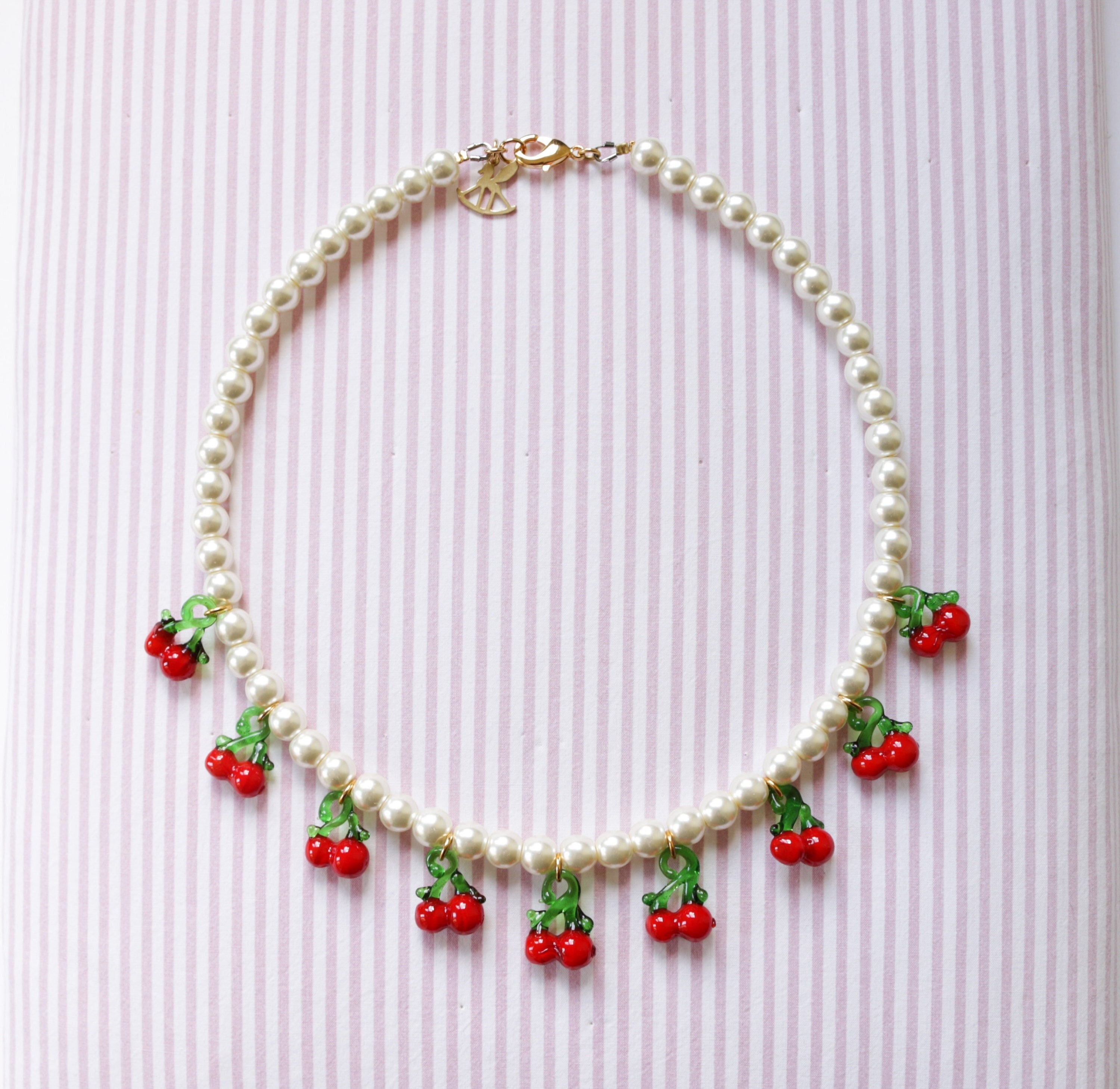 Pearl cherry necklace deals