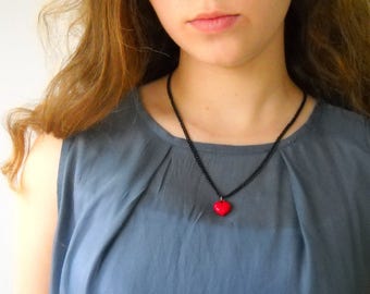 Red Heart Charm necklace, Valentine's Day Gift for Her, Romantic Jewelry love necklace for her, Small Red Heart
