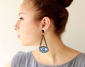 Eye earrings, Evil eye earrings, Blue Eye Earrings Dangle, Drop Earrings Fashion, Statement Earrings Trendy, Boho Eye Earrings stud