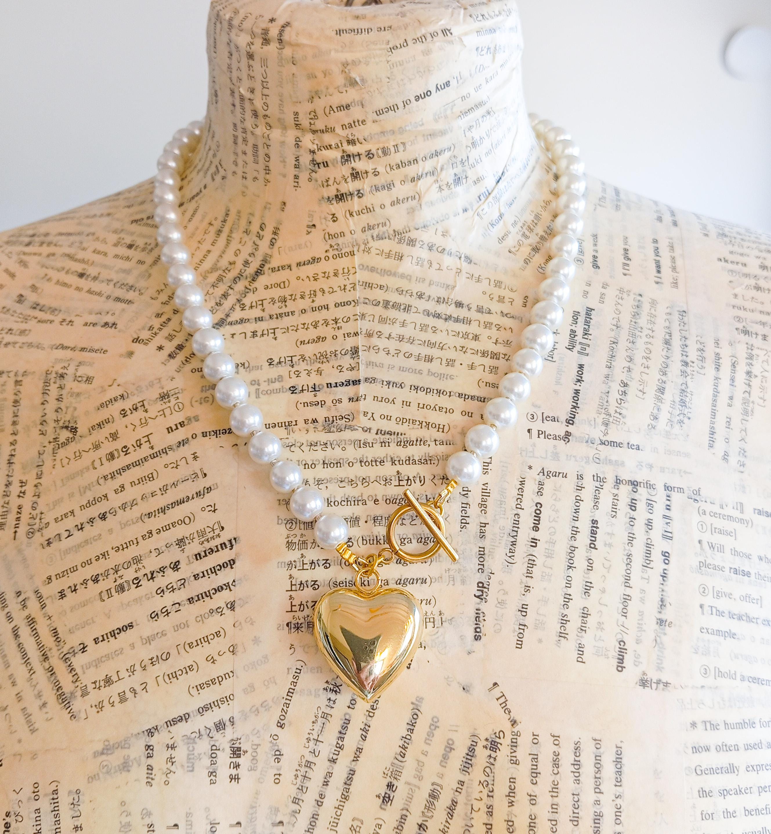 Gold Heart Necklace, Elegant Pearl Choker, Elegant Dainty Pearl