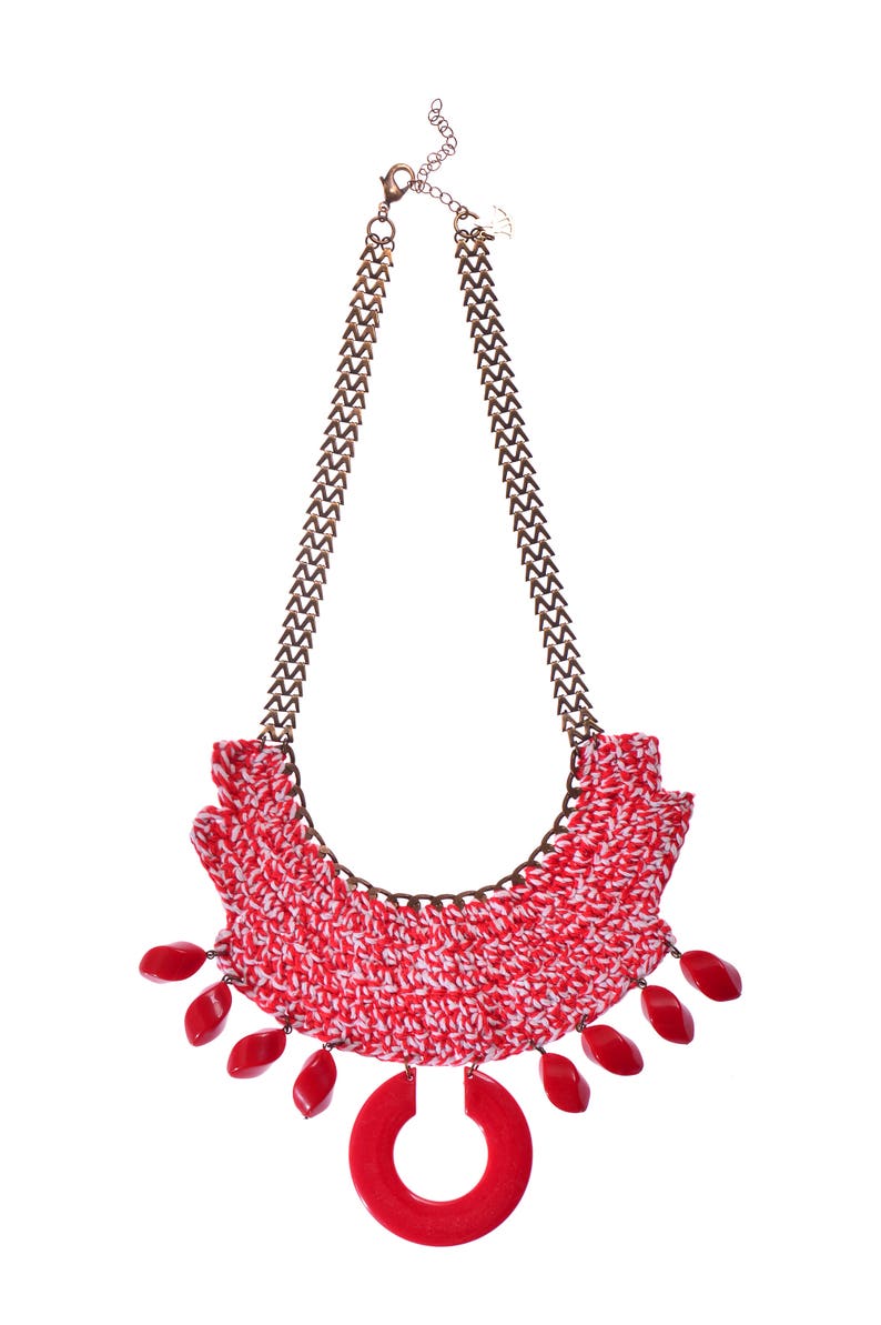 Red statement crochet jewelry Bold Chunky Ethnic Necklace Tribal necklace Oversize necklace Red necklace
