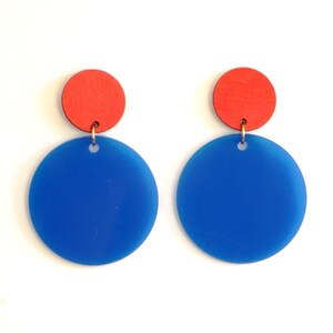 Geometric Earrings Blue, Circle Earrings, Statement Earrings Modern, Drop Earrings Dangle, Colorful Earrings Trendy, Large Earrings Red image 4