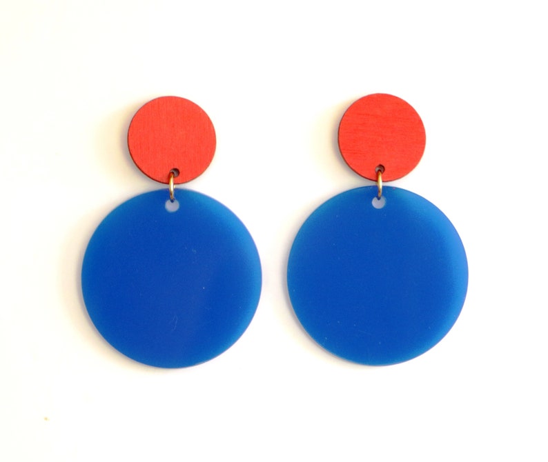 Geometric Earrings Blue, Circle Earrings, Statement Earrings Modern, Drop Earrings Dangle, Colorful Earrings Trendy, Large Earrings Red image 4