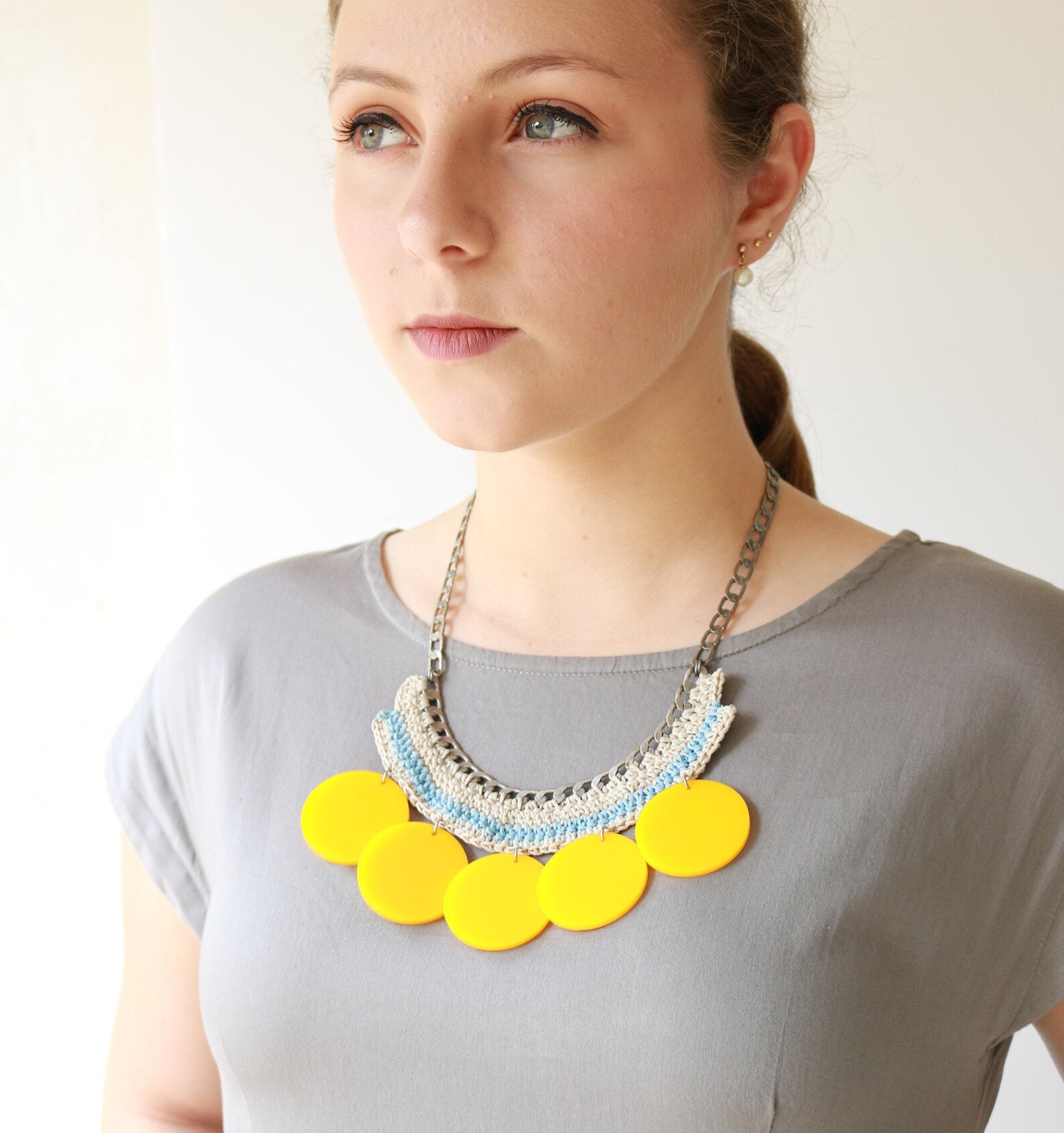 Circle Necklace, Statement Necklace Yellow, Large Disc Necklace