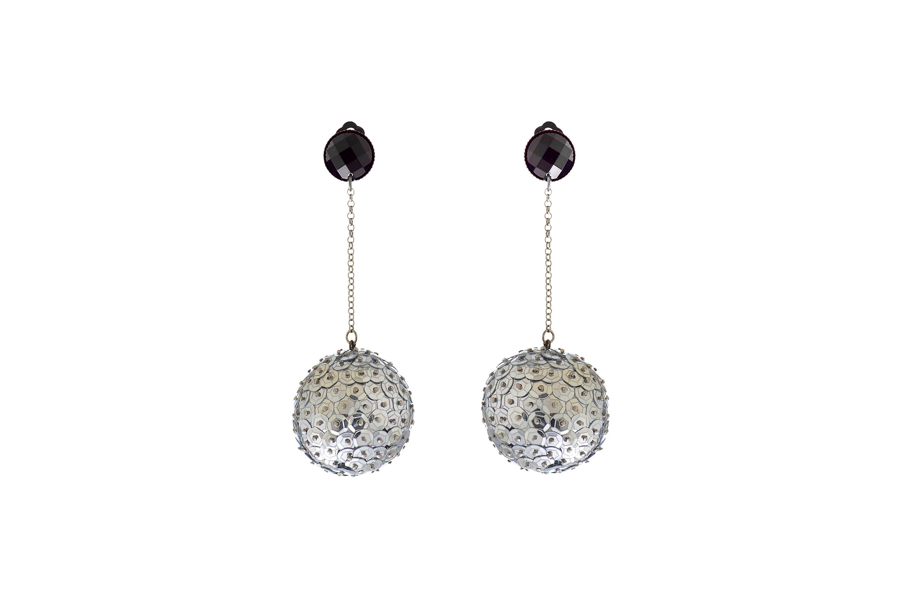 Disco ball drop earrings Big orb earrings silver sequin Etsy