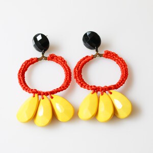 Hoop Earrings, Statement Earrings Big, Colorful Earrings, Red Earrings Yellow, Dangle Earrings Drop, Beaded Earrings, Boho Earrings Hippie image 6