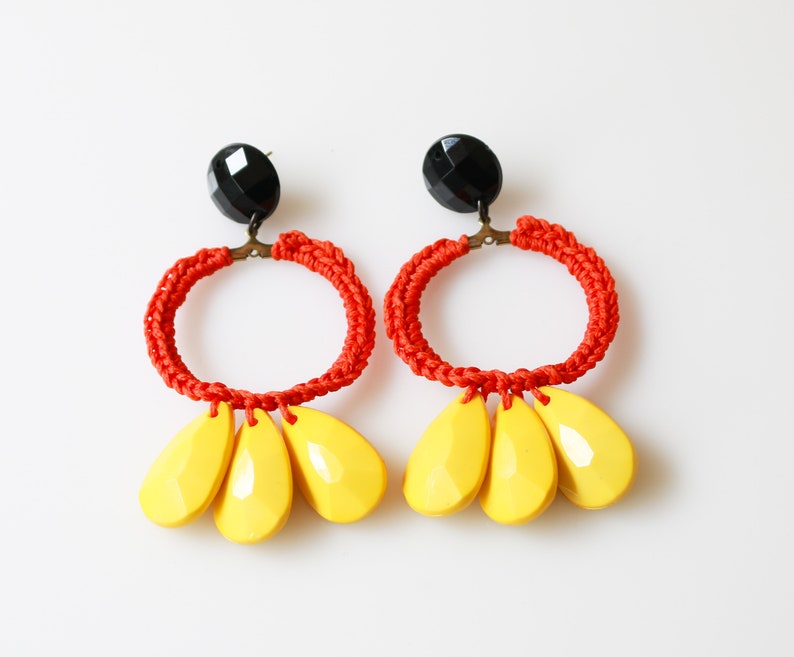 Hoop Earrings, Statement Earrings Big, Colorful Earrings, Red Earrings Yellow, Dangle Earrings Drop, Beaded Earrings, Boho Earrings Hippie image 6