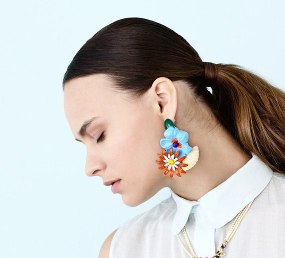 Buy Flower Earrings Colorful Huge Earrings Oversize Statement Online in  India  Etsy