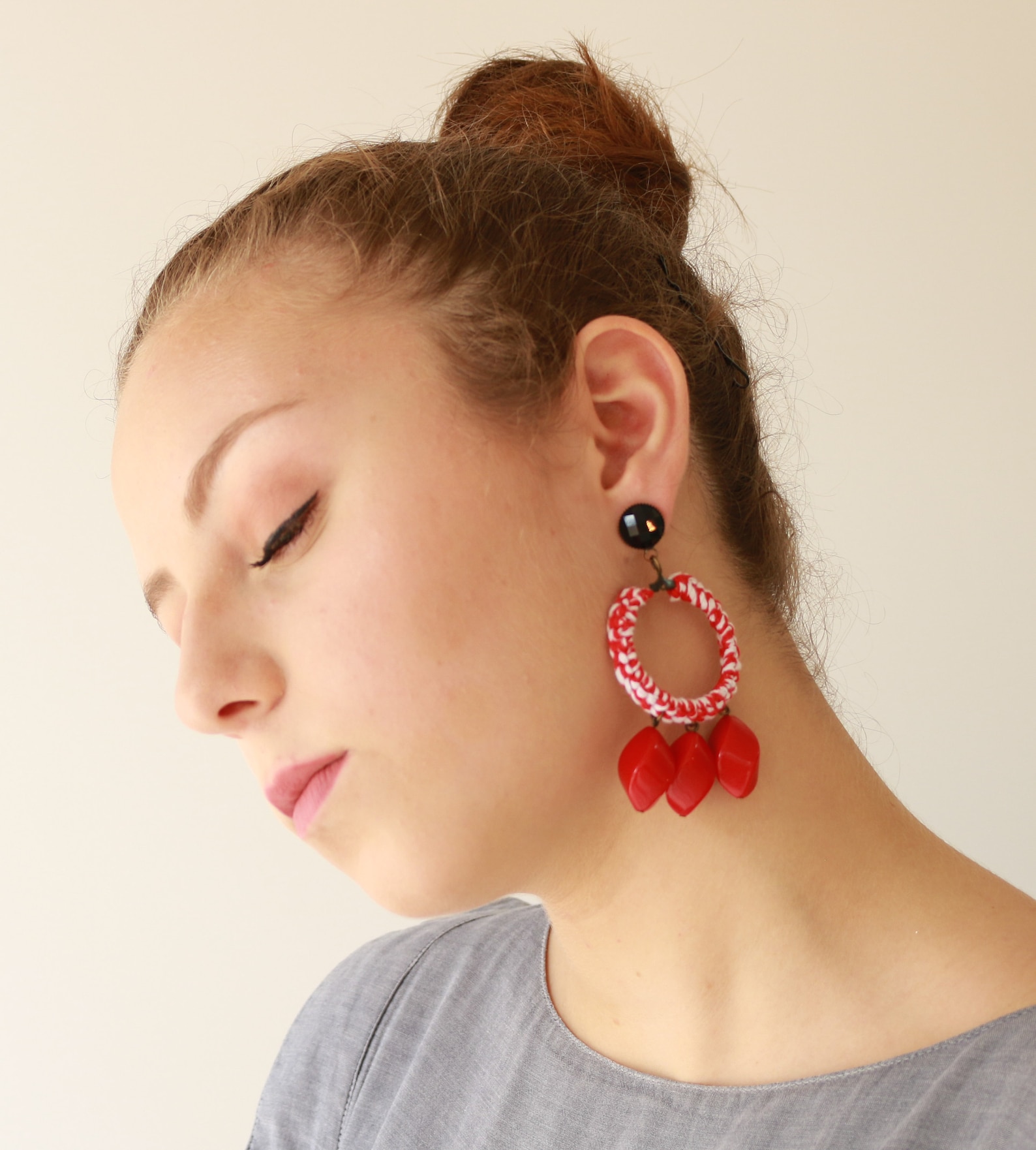 Red Earrings, Statement Earrings, Beaded Earrings, Crochet Earrings ...