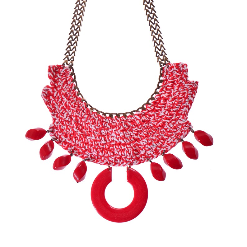 Red statement crochet jewelry Bold Chunky Ethnic Necklace Tribal necklace Oversize necklace Red necklace