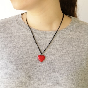 Heart Necklace, Red Hert Necklce, Red heart Charm Necklace, Red Heart Necklace for Women, Romantic Necklace, Valentines Day Gift for Her