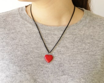 Heart Necklace, Red Hert Necklce, Red heart Charm Necklace, Red Heart Necklace for Women, Romantic Necklace, Valentines Day Gift for Her