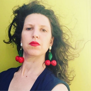 Cherry Earrings, Statement Earrings Red, Cluster Earrings, Red Cherry Earrings, Fruit Earrings, Dangle Earrings Drop, Bold Earrings Trendy