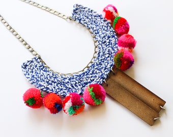 Bohemian Necklace Ethnic, Statement Necklace Fiber, Boho Necklace Hippie, Crochet Necklace Woven, Unique Necklace Fashion Necklace for Woman