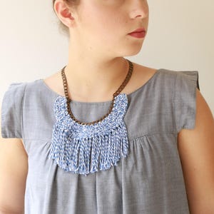 Tassel Necklace, Fringe Necklace, Statement Necklace, Boho Hippie, Textile Necklace Crochet Necklace, Oversize Necklace Bold, Isreali Art