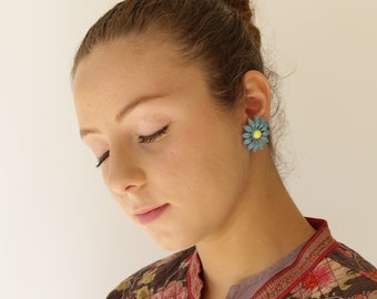 Vintage Flower Earrings, Colorful Flower Earrings, Vintage Stud Earrings, Big Flower Earrings, Studs, Statement Floral Earring, 50s Earrings