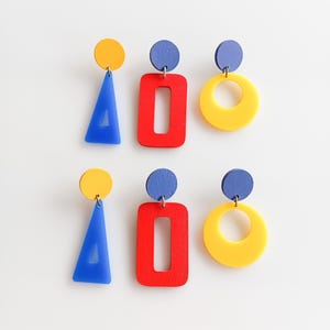 Triple Set Earrings, Pop Art Earrings, Large Drop Earrings, Geometric Earrings, Statement Earrings Modern, 60s Earrings, Colorful Earrings