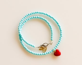 Turquoise Necklace, Red Heart Necklace, Heart Choker, Trendy Dainty Necklace, Heart Charm Necklace, Retro Heart Necklace, Romantic Heart