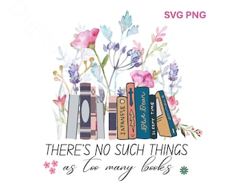 Floral Books SVG, Book Lover PNG (Digital Download)