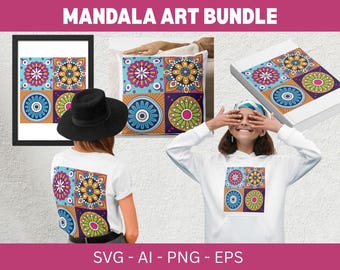 Colorful Mandala Art Bundle | Boho Designs (svg, png, ai, eps)