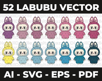 52 Labubu Monster Clipart Designs, Vector Art (Digital Download)