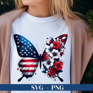 Papillon américain SVG, papillon drapeau américain PNG, floral drapeau américain PNG, 4 juillet Png, papillon Png, tournesol Svg, Png patriotique.
