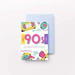 90s Theme Birthday Party Invitation – Editable Canva Template, Instant Digital Download