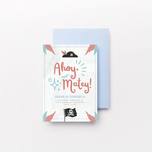 Invitación a fiesta de cumpleaños con temática pirata: plantilla personalizable de Canva, descarga instantánea