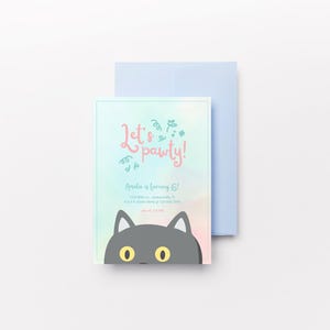 Cat Theme Birthday Party Invitation – Customizable Canva Template, Instant Download