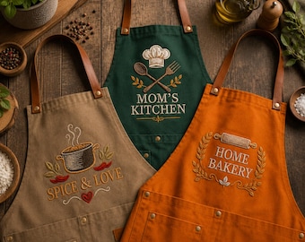 Custom Embroidered Apron, Personalized Name Logo Kitchen Apron, Chef Cooking Baking Canvas Apron Gift