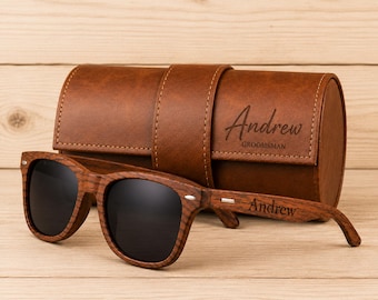 Personalized Wooden Sunglasses, Custom Engraved Sunglasses, Groomsmen Gift, Wooden Sunglasses with Case, Personalized Gift for Men