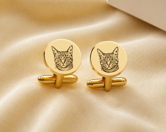 Custom Pet Portrait Cufflinks | Engraved Dog Cat Memorial Gift | Groom Wedding Cufflinks | Pet Loss Gift | Personalized Stainless Steel