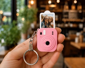 Personalized Photo Keychain, Mini Camera Keychain, Custom Picture Keyring, Photo Gift for Her, Memorial Photo Keychain