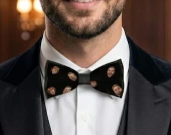 Custom Photo Bow Tie for Him | Personalized Face Bow Tie | Couple Photo Gift | Pre-Tied Bow Tie | Funny Gift for Groom | Custom Dog Face Tie