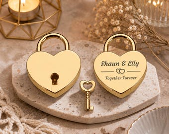 Personalized Heart Padlock, Custom Love Lock, Engraved Couple Gift, Anniversary Gift for Him, Wedding Lock Keepsake