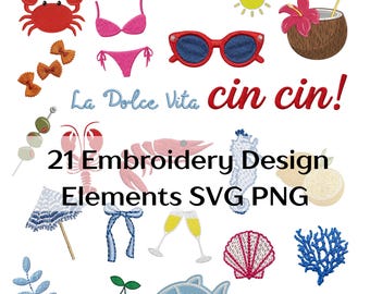 21 Italian Summer Icons SVG PNG | La Dolce Vita Clipart Bundle | Cricut Sublimation Print on Demand | Instant Digital Download