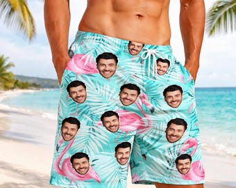 Custom Face Swim Trunks for Men | Personalized Photo Beach Shorts | Funny Bachelor Party Gift | Quick Dry Swimwear with Pockets