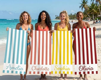 Personalized Beach Towel, Custom Name Beach Towel, Striped Pool Towel, Bridesmaid Beach Towel, Bachelorette Party Favor, Custom Towel Gift