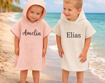 Personalized Kids Hooded Beach Towel, Custom Name Toddler Poncho Towel, Baby Bath Towel, Embroidered Pool Cover Up Gift