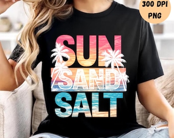 Sun Sand Salt PNG, Beach Vacation Shirt PNG, Summer Sublimation Design, Retro Beach PNG, Tropical Shirt Design, Digital Download
