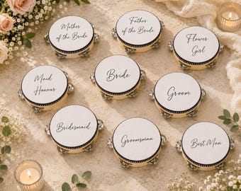 Personalized Tambourine for Wedding Guests | 4 Inch Wooden Tambourine | Custom Wedding Favor | Rustic Bachelorette Party Gift