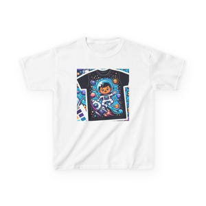 Camiseta cósmica para niños, linda camiseta de gato espacial, divertida camiseta gráfica para niños, perfecta para cumpleaños, fiesta espacial, regalo para jóvenes exploradores