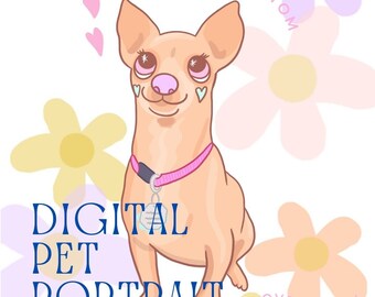 Pet Portrait with Flowers / 1 Pet Portrait / Digital Pet Portrait