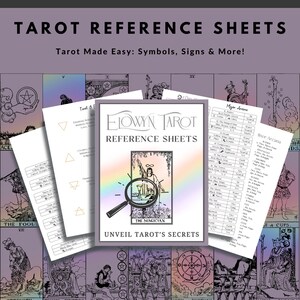 Tarot-Referenzblätter mit Symbolen, Sternzeichen, Planeten und Elementen