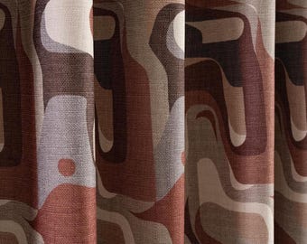 Panel de cortina con estampado de olas de cañón / Lino abstracto moderno retro | Tamaño personalizado